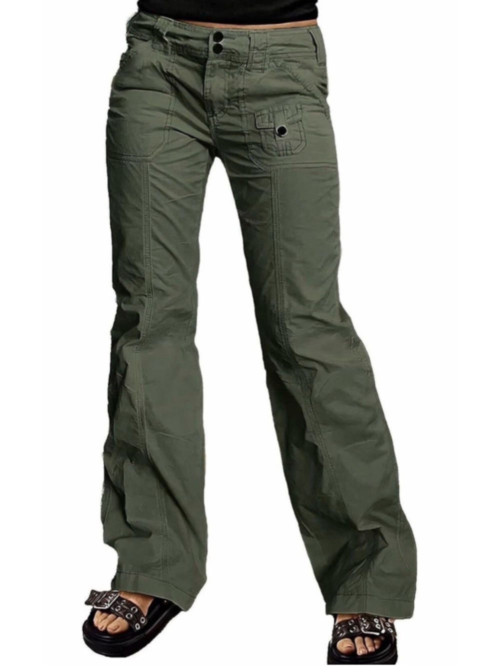 Flamingals Straight Leg Mid Rise Casual Front Patch Pocket Pants 2XL